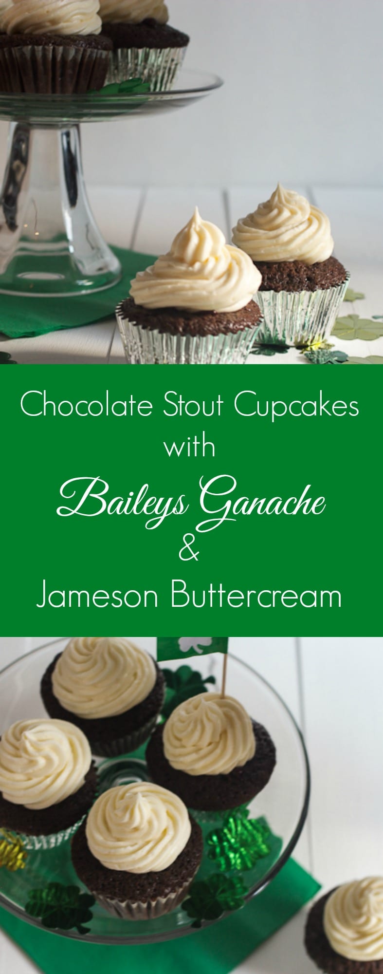 Chocolate Stout Cupcakes with Baileys Ganache and Jameson Buttercream for St. Patrick's Day | girlinthelittleredkitchen.com