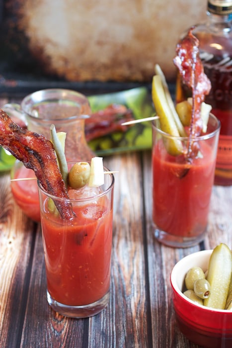Candied Bacon Bourbon Bloody Mary |  The Girl In The Little Red Kitchen