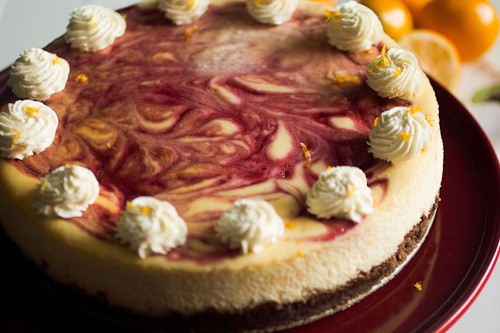 Meyer Lemon Raspberry Swirl Cheesecake | The Girl In The Little Red Kitchen