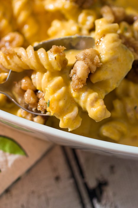Butternut Squash Mac and Cheese with Candied Walnuts | The Girl In The Little Red Kitchen