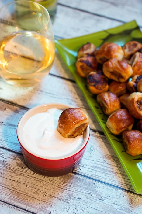 Spicy Sausage Rolls a great appetizer for the Big Game from The Girl In The Little Red Kitchen