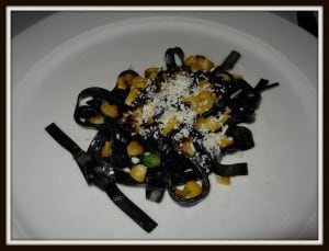 Black Tagliatelle with Charred Corn and Castelmagno