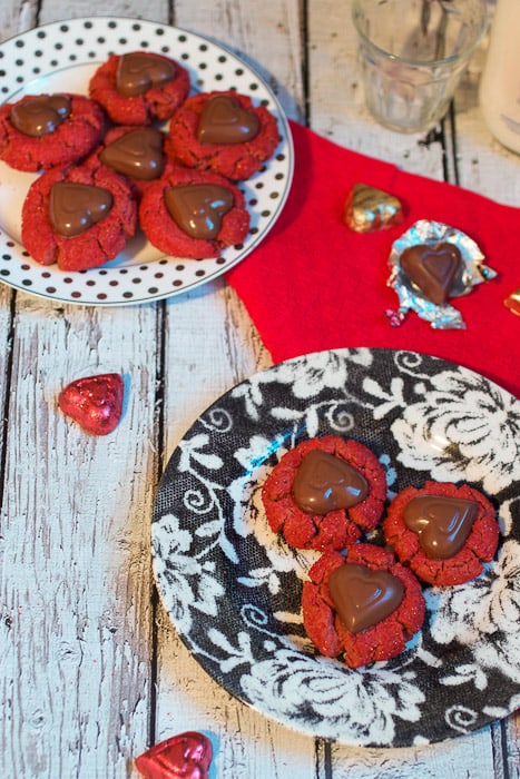 Red Velvet Peanut Butter Cup Blossoms are a great Valentine's Day treat from The Girl In The Little Red Kitchen