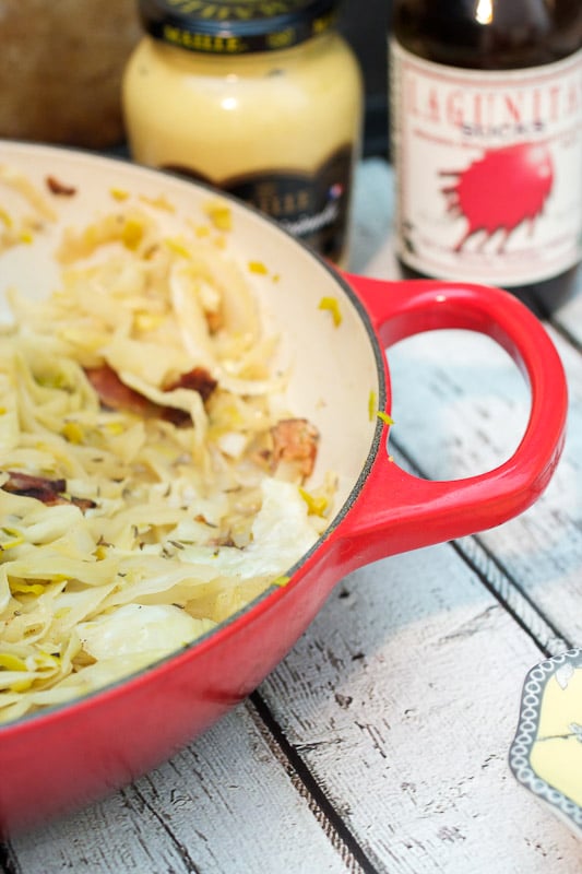 Beer Braised Cabbage with Bacon from The Girl In The Little Red Kitchen