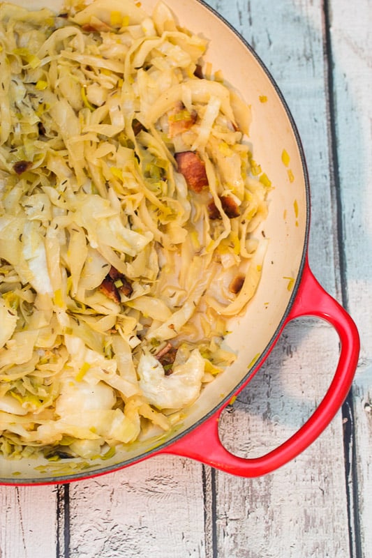 Beer Braised Cabbage with Bacon for St. Patrick's Day from The Girl In The Little Red Kitchen