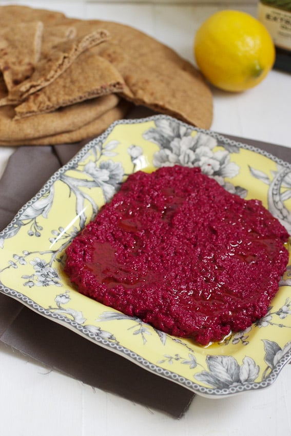 Beet Hummus from The Girl In The Little Red Kitchen