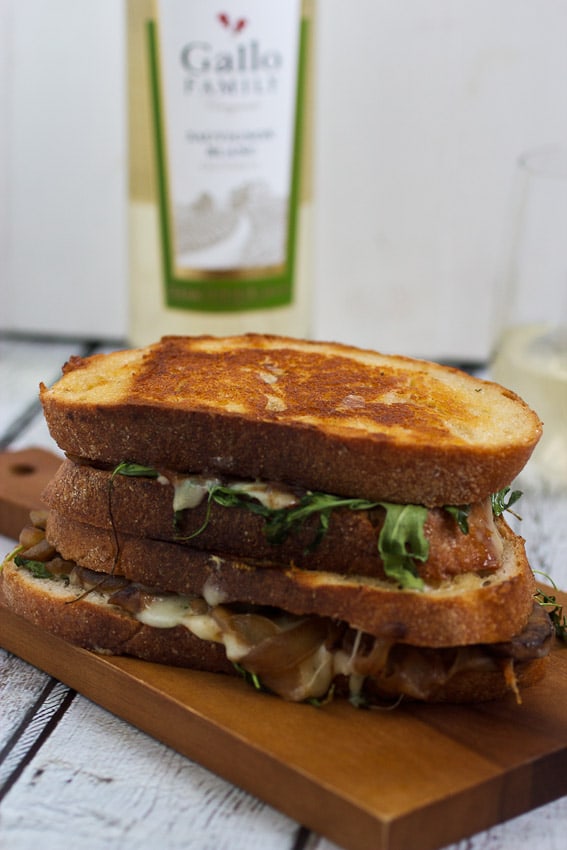 Caramelized Onion, Mushroom and Arugula Grilled Cheese from The Girl In The Little Red Kitchen