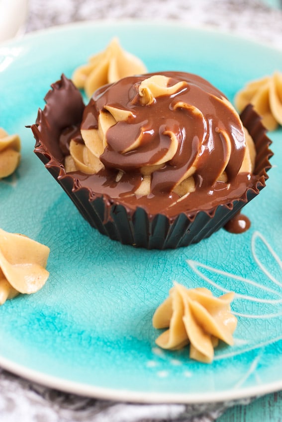 Dark Chocolate Peanut Butter Mousse Cups from The Girl In The Little Red Kitchen