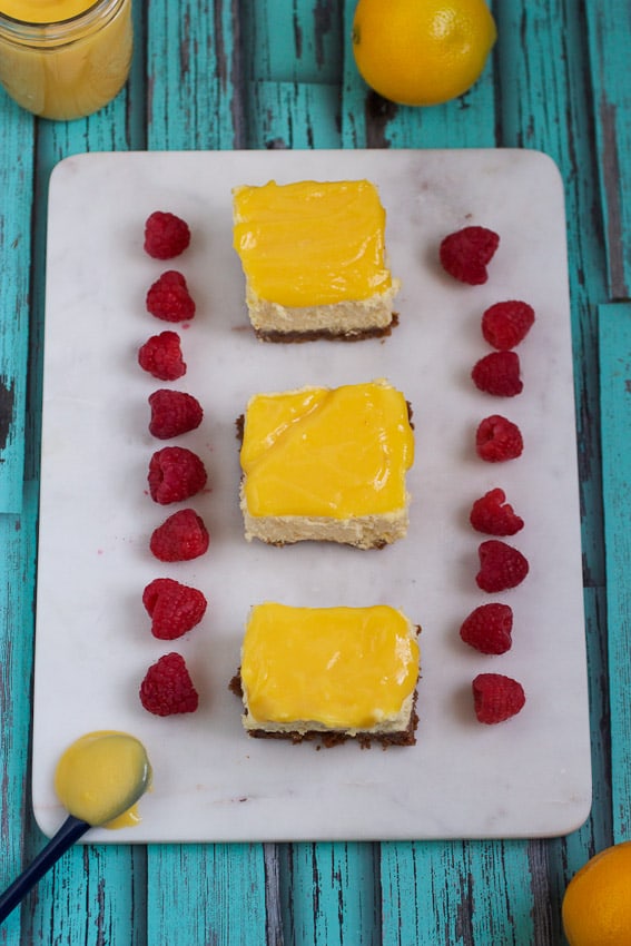 Meyer Lemon Cheesecake Bars from The Girl In The Little Red Kitchen