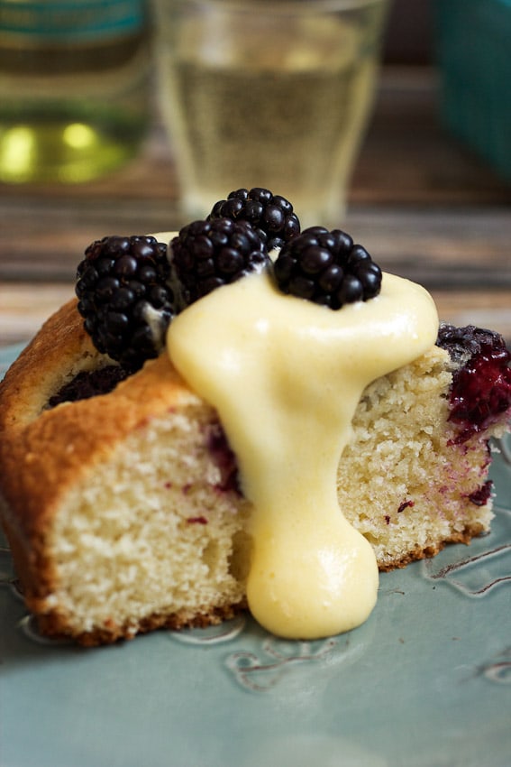 Blackberry Almond Cake with Moscato Zabaione from The Girl In The Little Red Kitchen