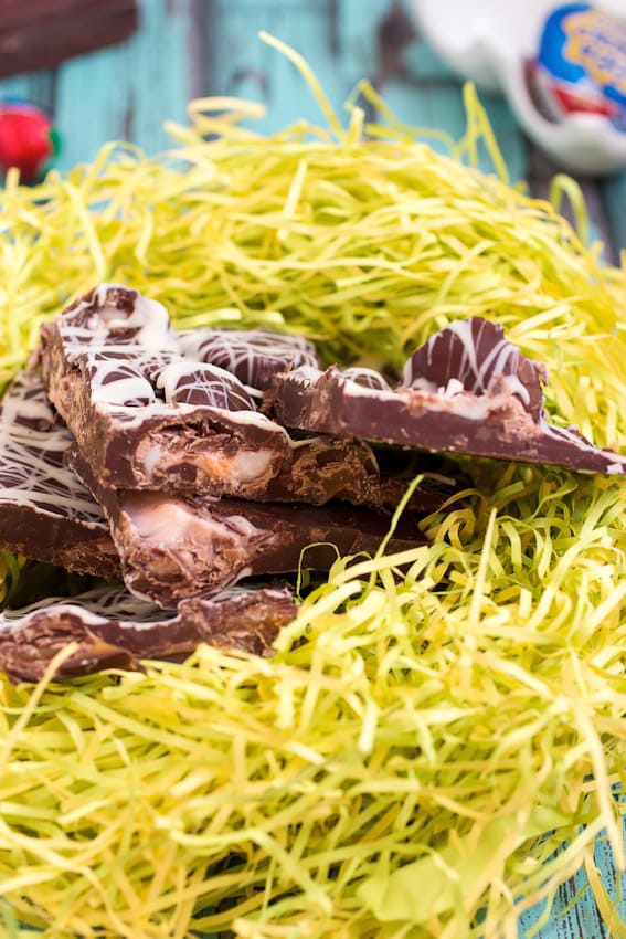 Cadbury Egg Bark - a great way to use up extra Easter candy from The Girl In The Little Red Kitchen