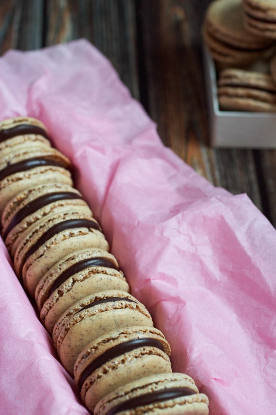 Chocolate Hazelnut Macarons from The Girl In The Little Red Kitchen