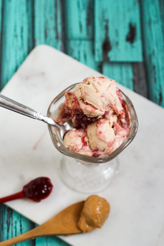 Peanut Butter & Jelly Ice Cream from The Girl In The Little Red Kitchen