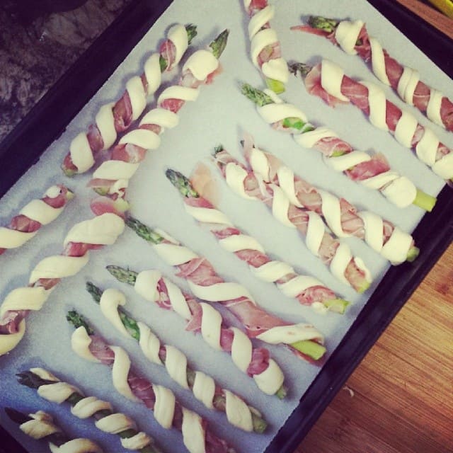 Puff Pastry and Prosciutto Wrapped Asparagus from The Girl In The Little Red Kitchen