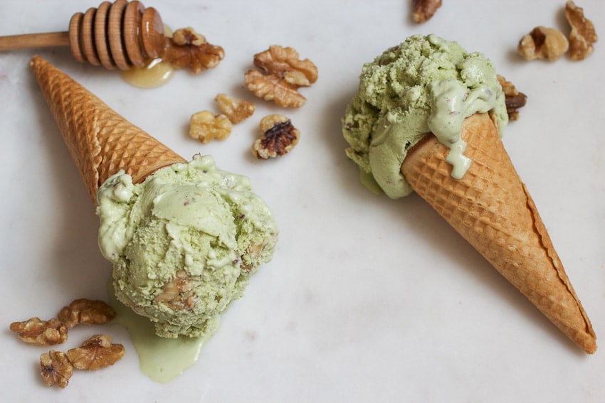 Basil, Honey and Walnut Gelato from The Girl In The Little Red Kitchen