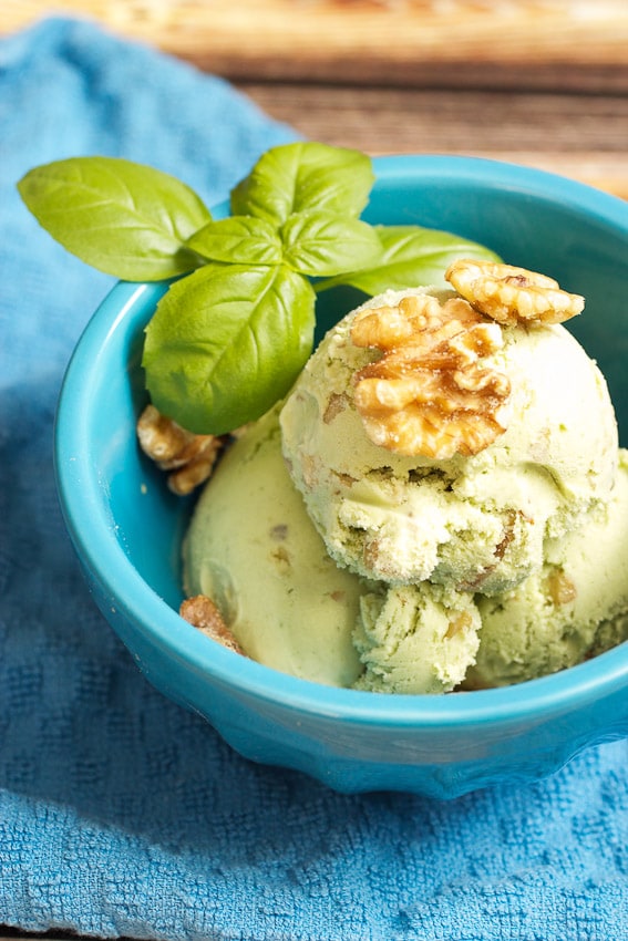 Basil, Honey and Walnut Gelato #SundaySupper #ChooseDreams from The Girl In The Little Red Kitchen
