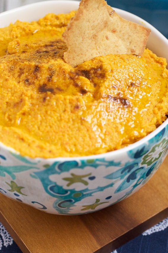 Cumin Roasted Carrot Hummus from The Girl In The Little Red Kitchen