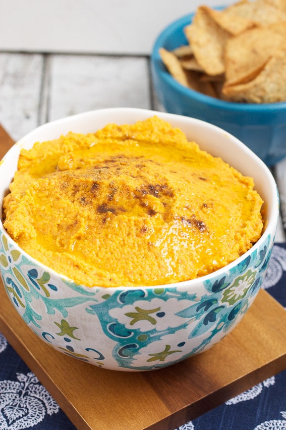 Cumin Roasted Carrot Hummus from The Girl In The LIttle Red Kitchen