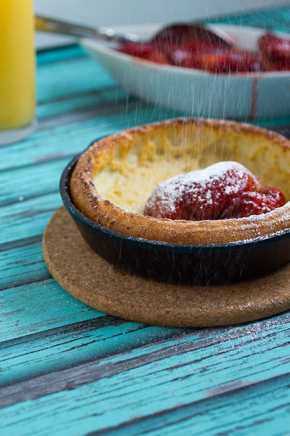 Dutch Baby with Roasted Strawberries from The Girl In The Little Red Kitchen