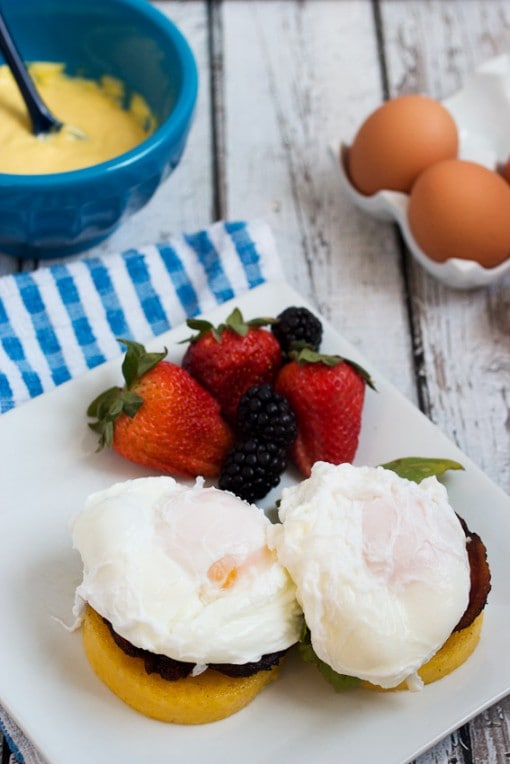 Polenta Cake Eggs Benedict #brunchweek | The Girl in the Little Red Kitchen