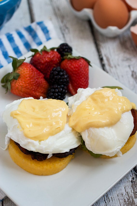 Polenta Cake Eggs Benedict #brunchweek from The Girl In The Little Red Kitchen