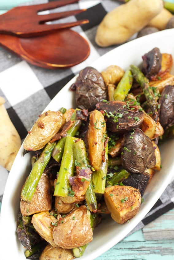 Roasted Fingerling and Asparagus Potato Salad #SundaySupper from The Girl In The Little Red Kitchen