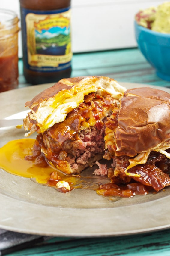 Bacon Bourbon BBQ Burgers from The Girl In The Little Red Kitchen