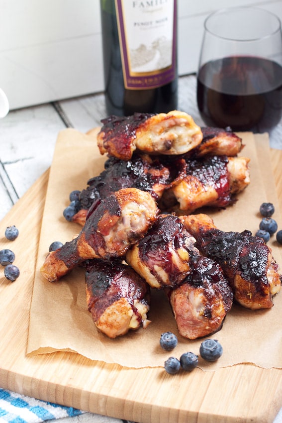 Barbecue Chicken with Pinot Blueberry Sauce #SundaySupper from The Girl In The Little Red Kitchen