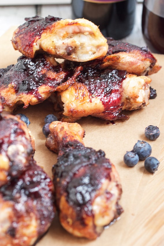 Barbecue Chicken with Pinot Blueberry Sauce from The Girl In The Little Red Kitchen