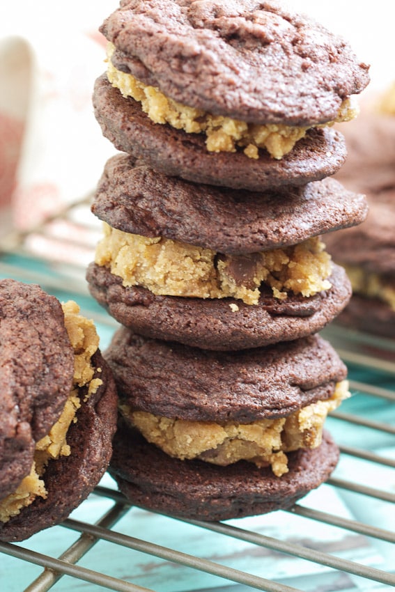 Double Chocolate Peanut Butter Cookie Dough Sandwich Cookies from The Girl In The Little Red Kitchen