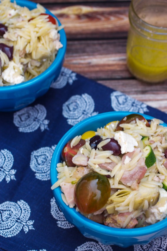 Greek Chicken and Orzo Salad #WeekdaySupper #ChooseDreams from The Girl In The Little Red Kitchen