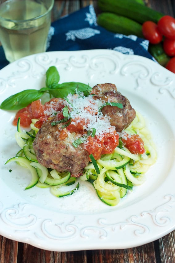 Meatballs with Vegetables Noodles and Fresh Tomato Sauce #ChooseDreams #SundaySupper from The Girl In The Little Red Kitchen