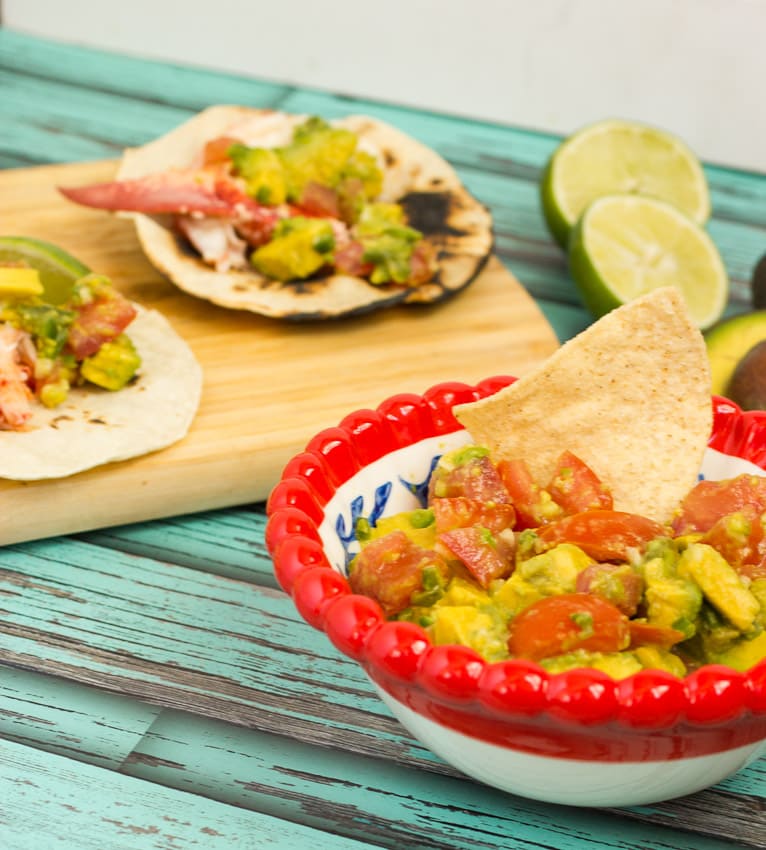 Lobster Tacos with Avocado Salsa from The Girl In The Little Red Kitchen