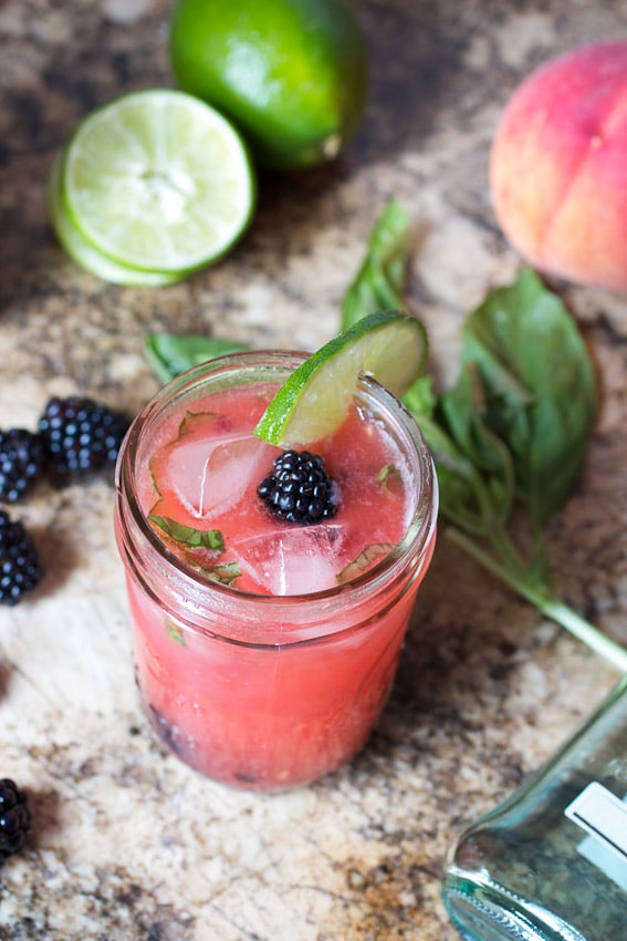 Peach Blackberry Basil Daiquiri from The Girl In The Little Red Kitchen