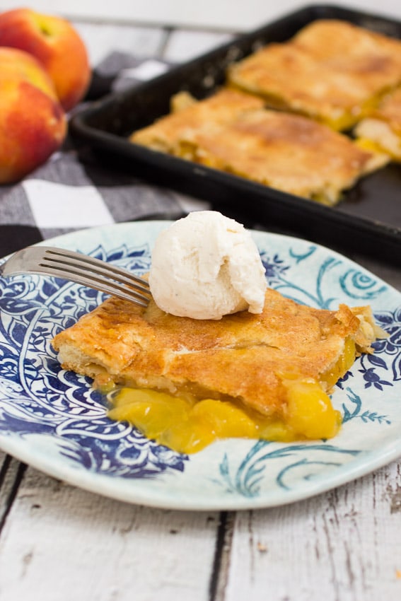 Peach Slab Pie from The Girl In The Little Red Kitchen