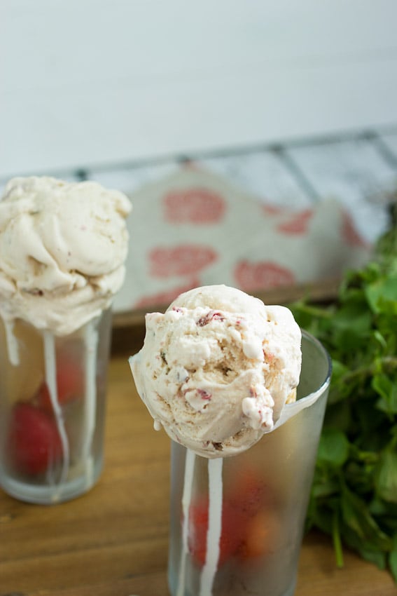 Balsamic Roasted Strawberry Basil Ice Cream from The Girl In The Little Red Kitchen 