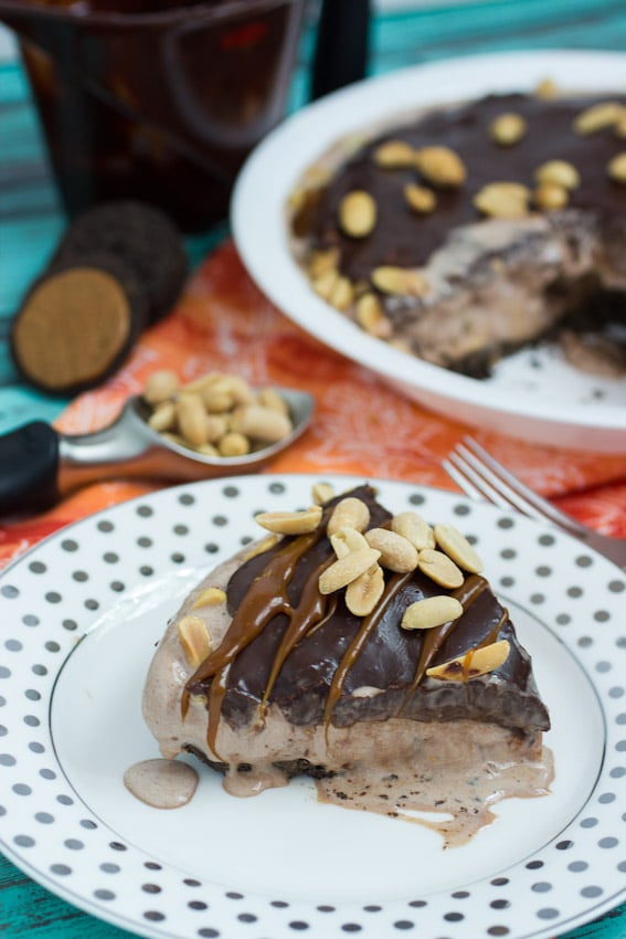 Chocolate Peanut Butter Caramel Ice Cream Pie  from The Girl In The Little Red Kitchen
