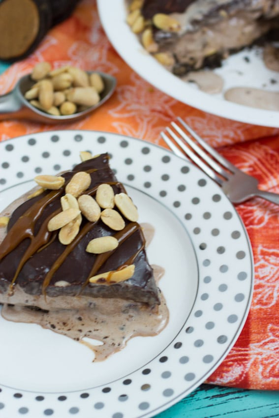 Chocolate Peanut Butter Caramel Ice Cream Pie from The Girl In The Little Red Kitchen
