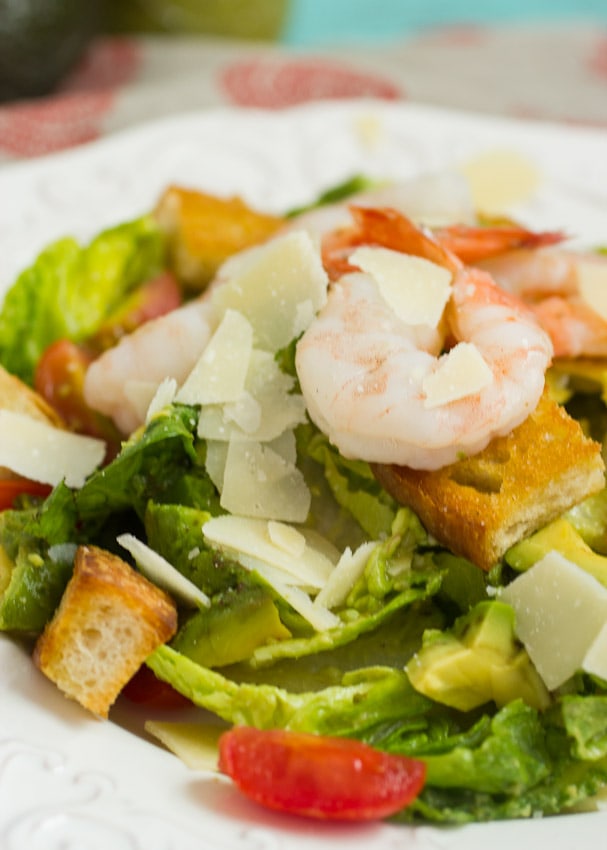 Shrimp Avocado Caesar Salad from The Girl In The Little Red Kitchen