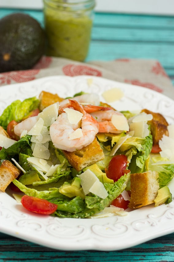 Shrimp Avocado Caesar Salad from The Girl In The Little Red Kitchen