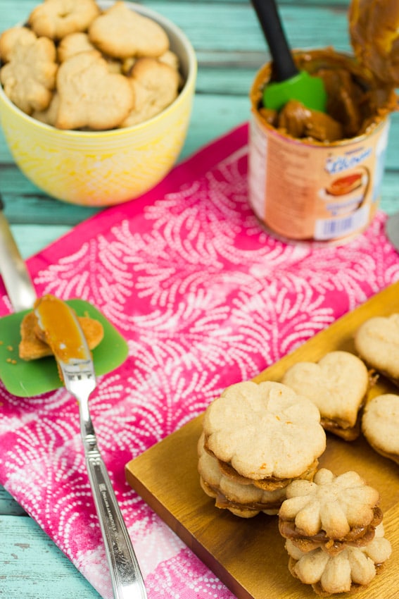 Cinnamon Dulce de Leche Spritz Sandwich Cookies from The Girl In The Little Red Kitchen