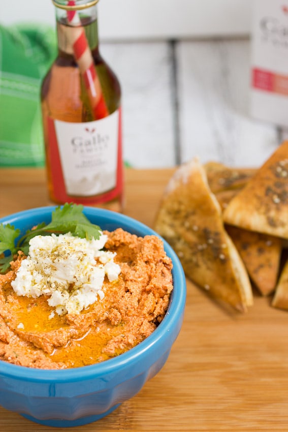 Sun-dried Tomato and Feta Dip with Za'atar Chips #SundaySupper from The Girl In The Little Red Kitchen