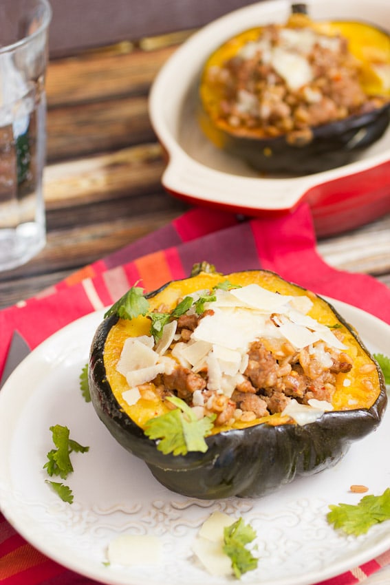Sausage and Farro Stuffed Squash- The Girl In The Little Red Kitchen