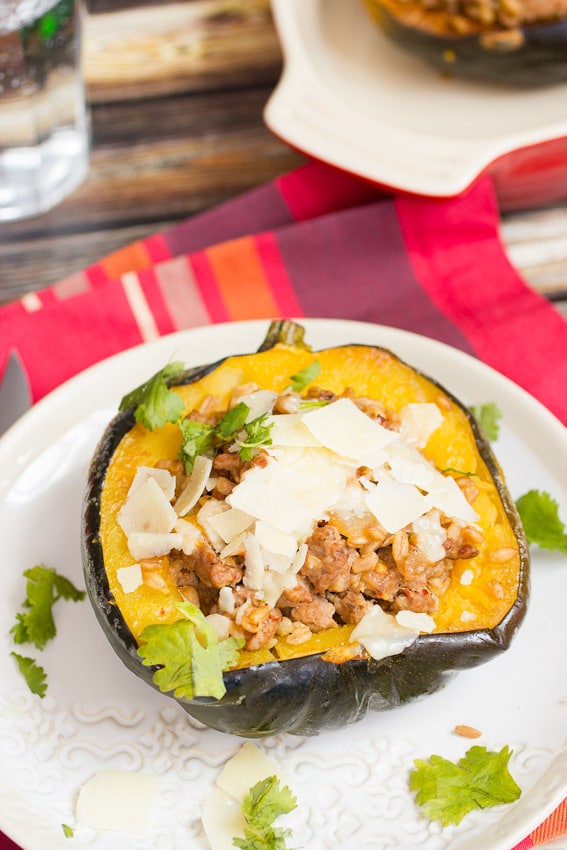 Sausage and Farro Stuffed Squash from The Girl In The Little Red Kitchen