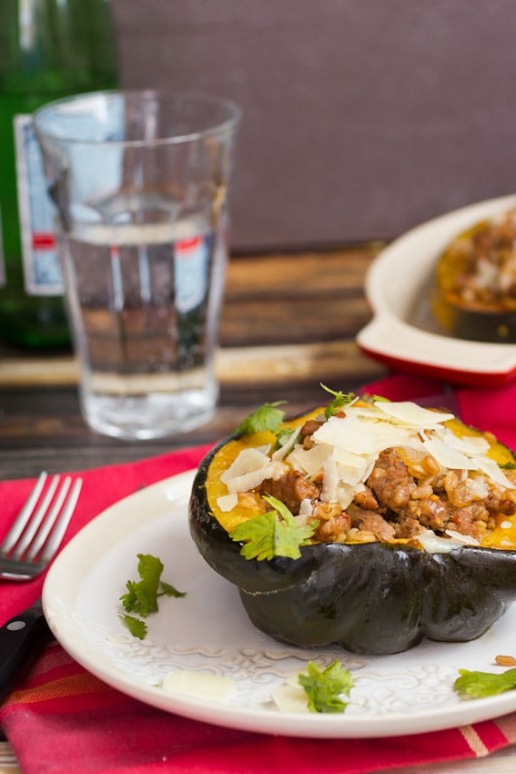 Sausage and Farro Stuffed Squash from The Girl In The Little Red Kitchen
