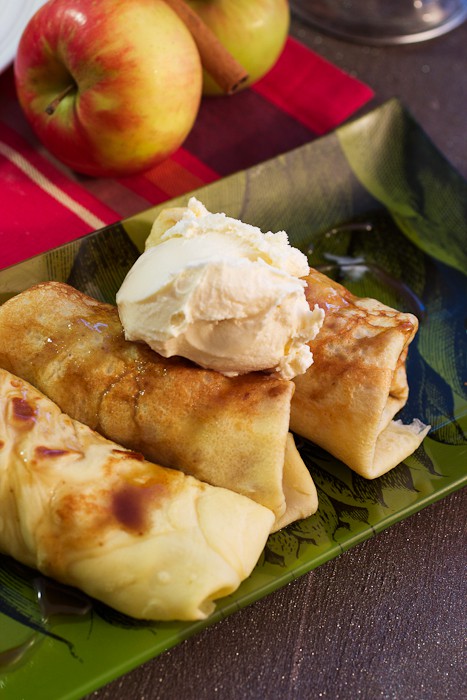 Apple Pie Crepes with Rum Butterscotch Sauce
