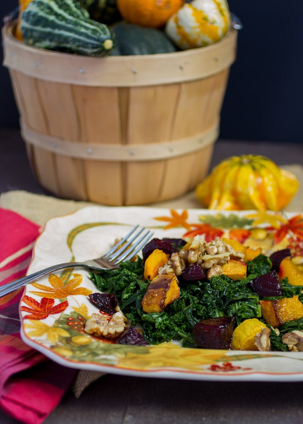 Massaged Kale Salad with Butternut Squash and Beets - The Girl In The Little Red Kitchen