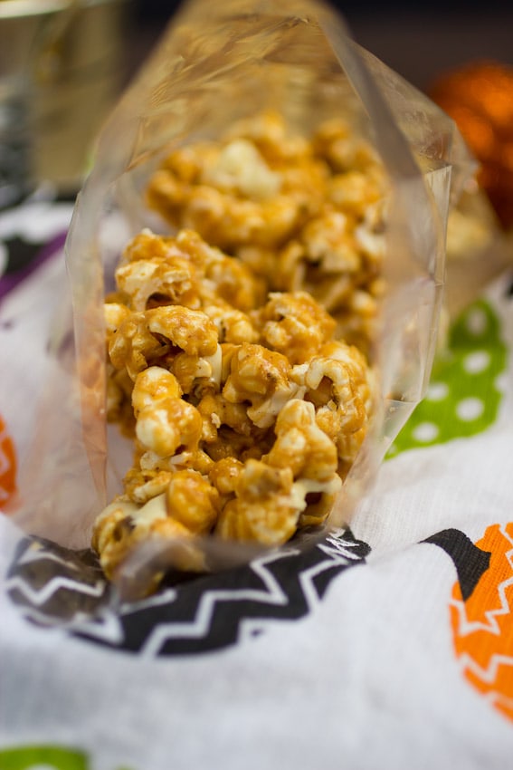 Peanut Butter White Chocolate Popcorn for Halloween | The Girl In The Little Red Kitchen