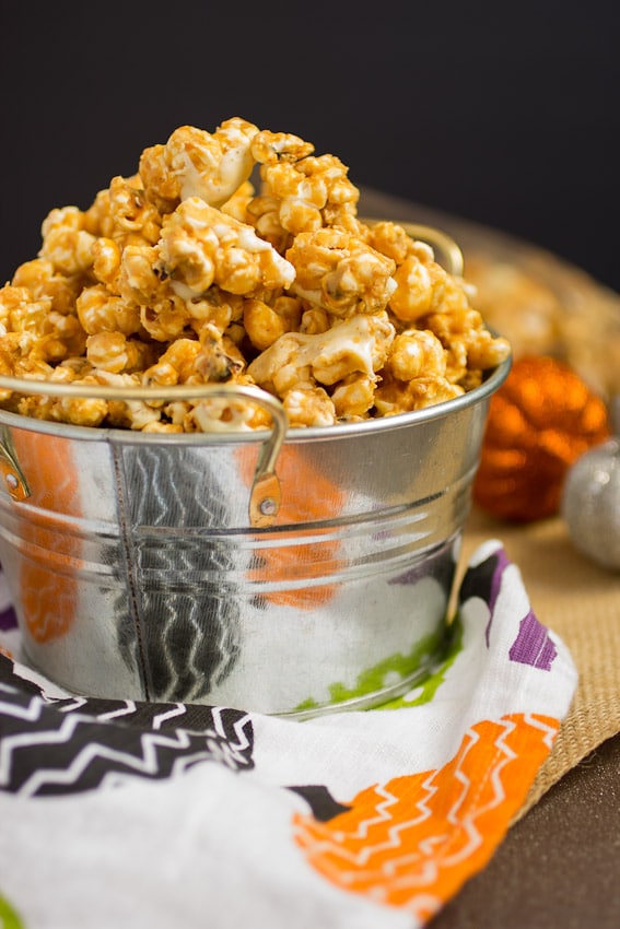 Peanut Butter White Chocolate Popcorn #HolidayFoodParty from The Girl In The Little Red Kitchen
