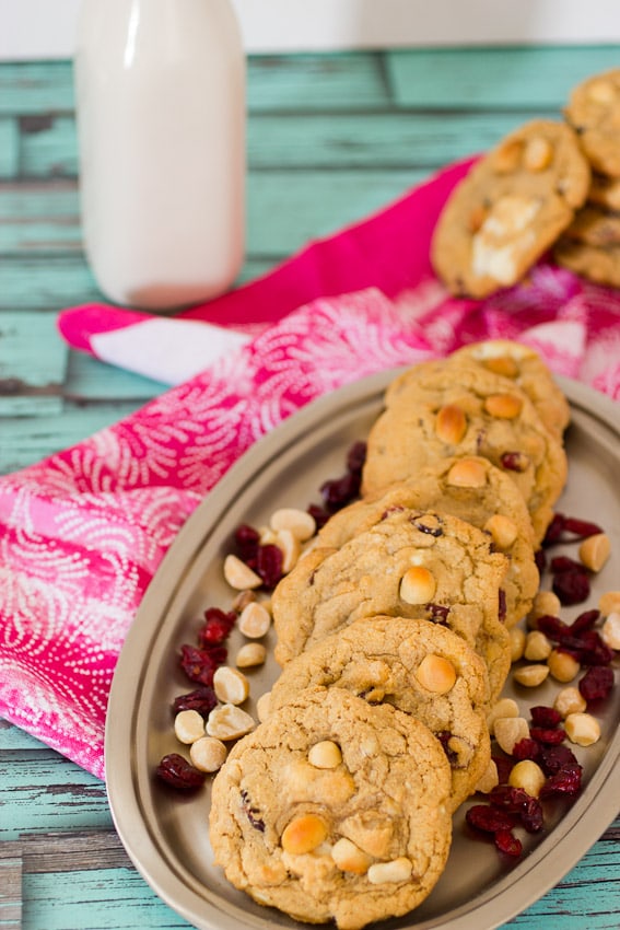 White Chocolate Cranberry Macadamia Nut Cookie #CookieWeek from The Girl In The Little Red Kitchen
